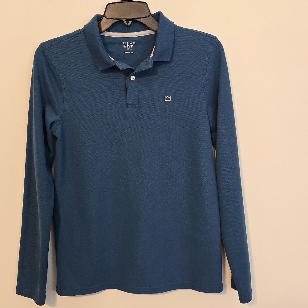 ❤️ 3/$10 Crown & Ivy Kids Blue Long Sleeve Polo Shirt